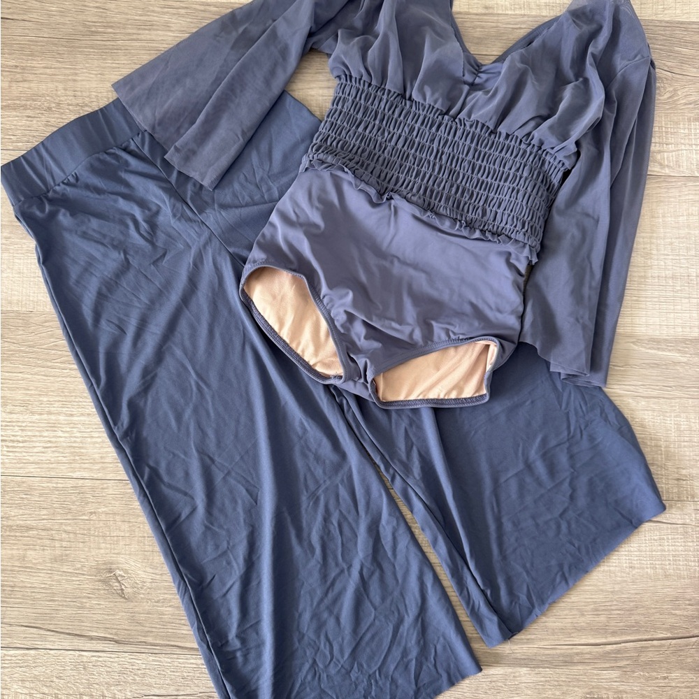 Weissman Wide-Leg Pants with Balera Smocked flutter sleeve leotard sold as a set